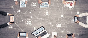 Human resource management, HR, recruitment, leadership and teambuilding. Business and technology concept hr technology artificial intelligence connecting with employees remote workers